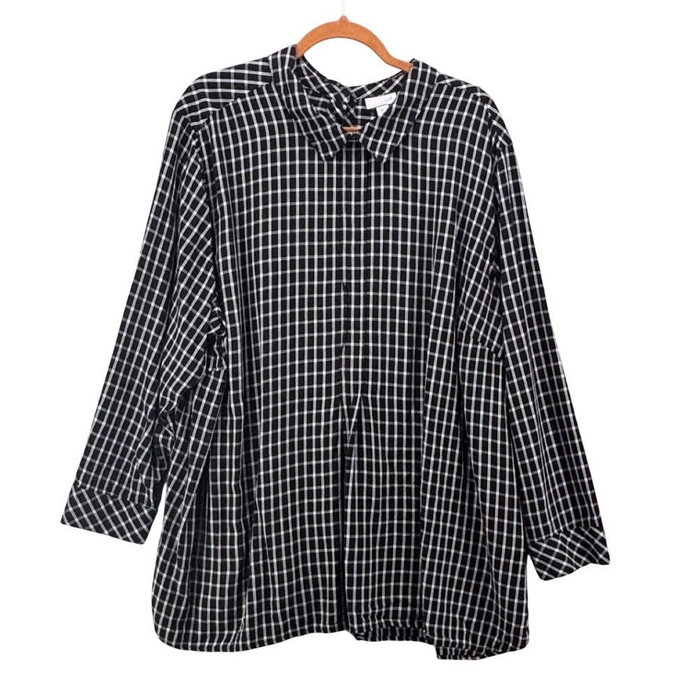 J Jill Womens Button Up Top Size 4X Window Pane Plaid Neutral Classic Timeless
